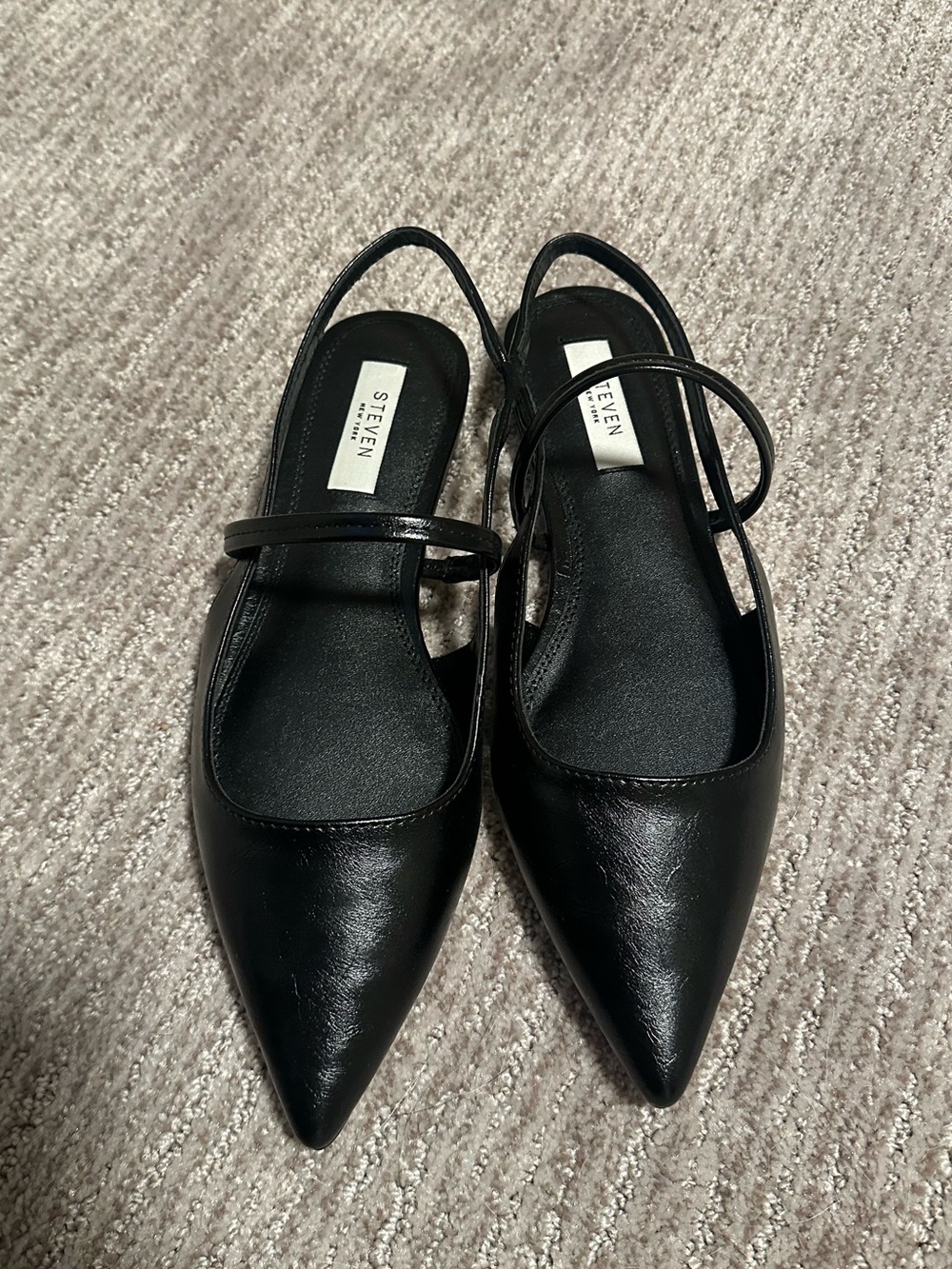 Steven By Steve Madden Black Pointed-Toe Slingback Flats with Double Straps